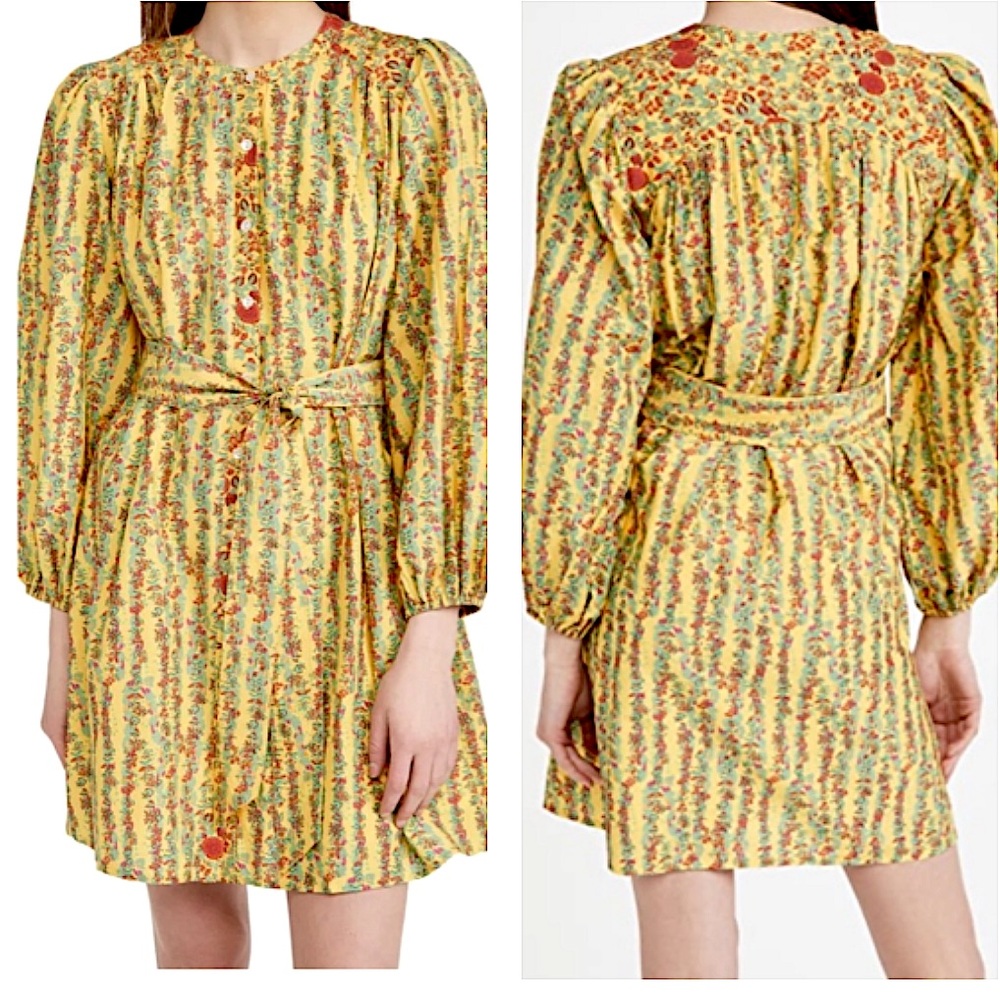 Roller Rabbit Yellow Mini Dress with Bishop Sleeves